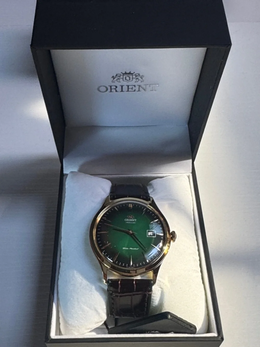 NEW Orient Bambino V4 Green Dial Automatic Watch TAC08002F0 Rose Gold Men’s - Picture 1 of 9
